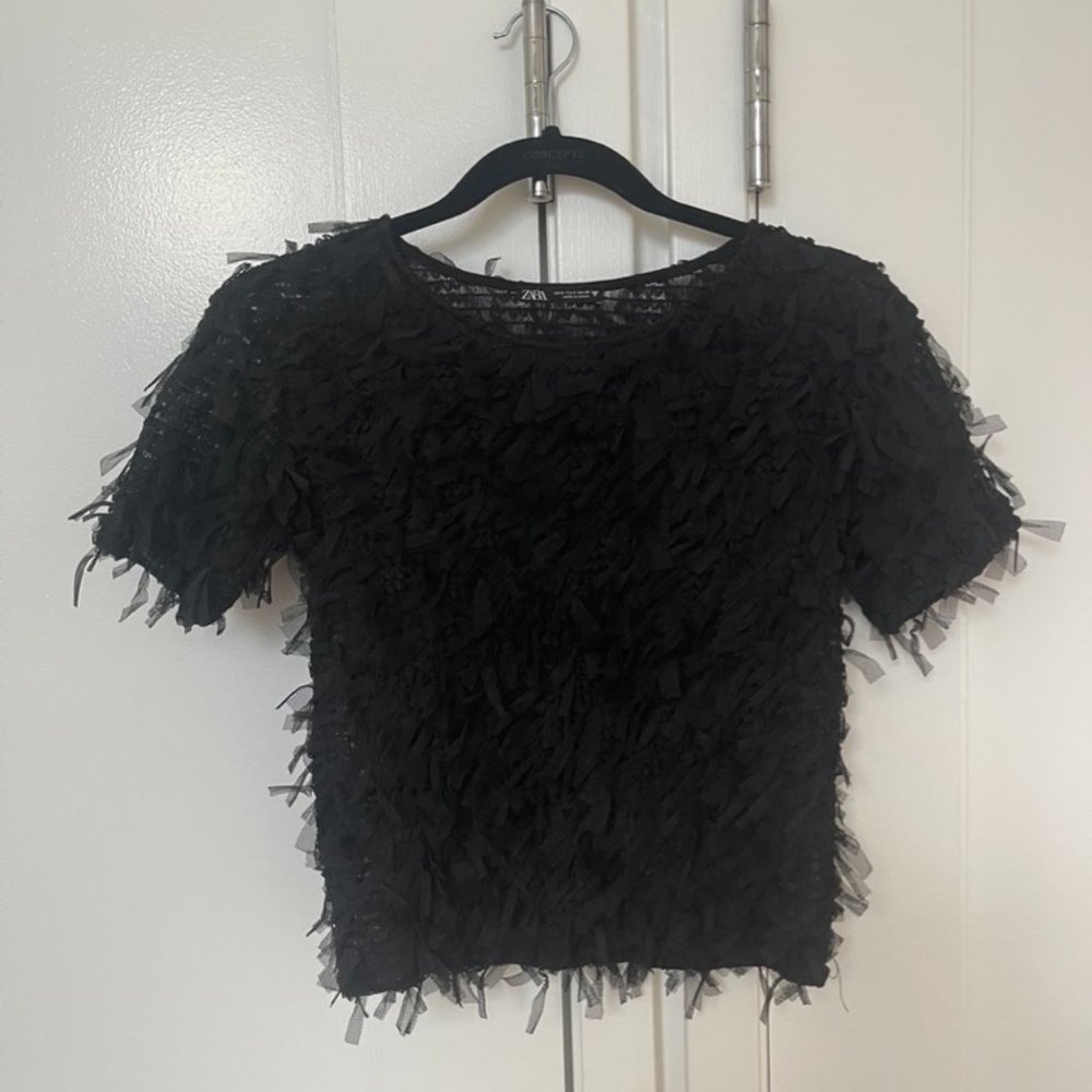 Zara Women's Tulle Mesh Top/ Black/ Size S
